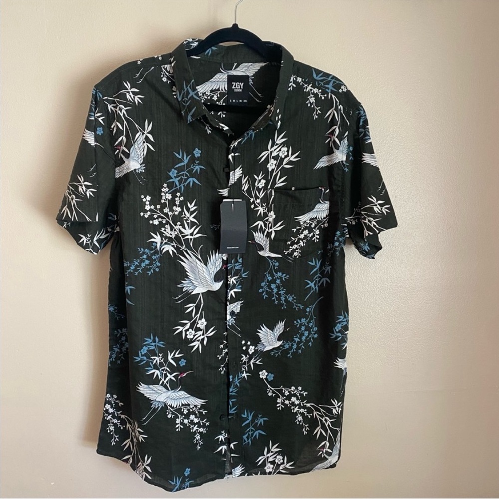 NWT ZGY Ziggy Denim 100% cotton bold print short sleeve button down, XL